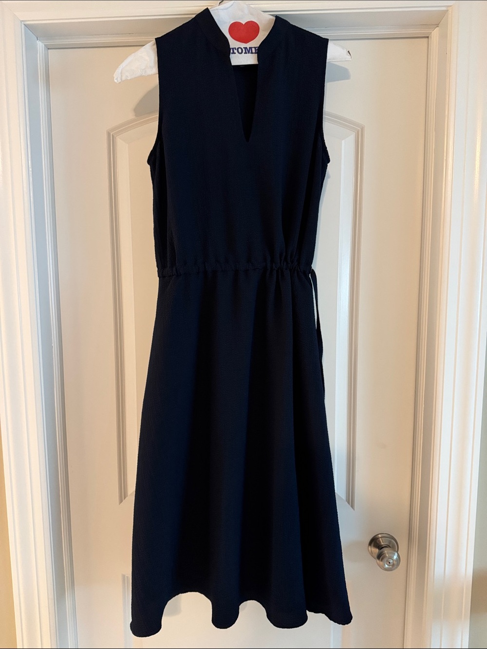 Sleeveless Navy V-Neck Midi Dress